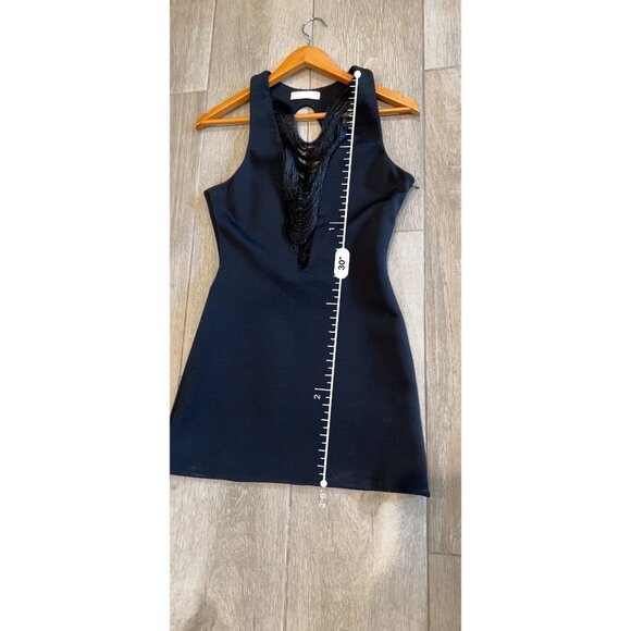 MAXIMILIAN  FALL FRINGE BLACK MINI DRESS Size UK10/ US 6 - Picture 8 of 11